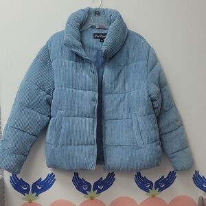 Pale Blue Corduroy Puffer Jacket